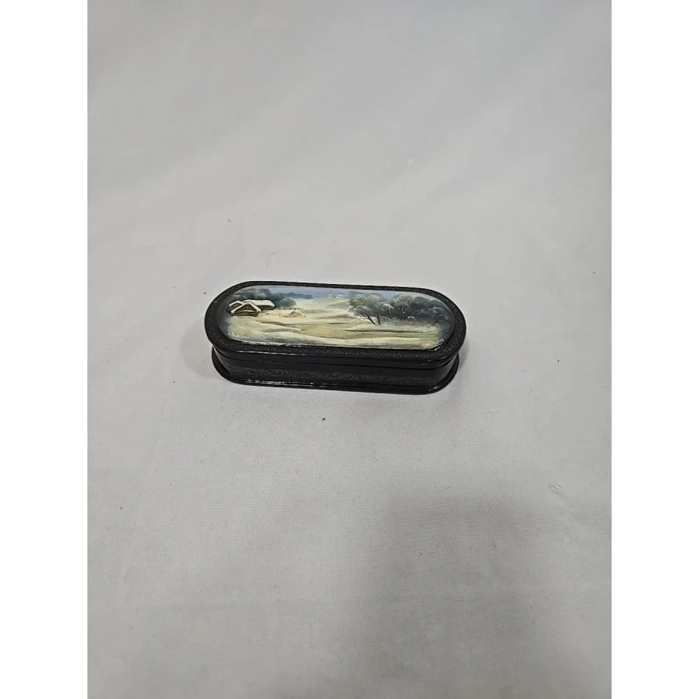 Vtg Russian Lacquer hard eyeglass case box hand painted‎ Fedoskino nature